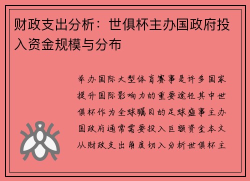 财政支出分析：世俱杯主办国政府投入资金规模与分布